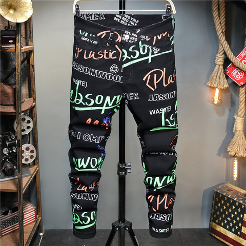 Nouveau automne 2022 3D Stretch numérique couleurs imprimer jean adolescents hommes décontracté mode pantalon Denim pantalon Streetwear ► Photo 1/6