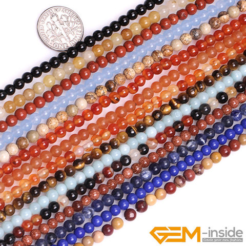 Pierre naturelle 4mm ronde petites perles d'espacement minuscules pour la fabrication de bijoux brin 15 pouces bijoux à bricoler soi-même accessoires perle oeil de tigre Agates ► Photo 1/6