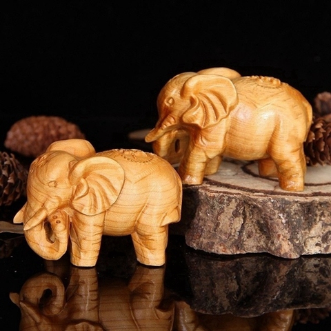 Figurines d'éléphant en bois de Thuja naturel artisanat sculpté Mini animaux en bois naturel décoration Antique ► Photo 1/6