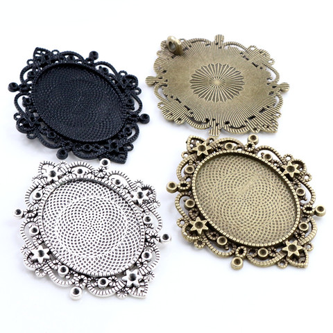 Nouvelle mode 5 pièces 30x40mm taille intérieure noir Antique argent et Bronze percé Style Cabochon Base réglage pendentif à breloques ► Photo 1/4