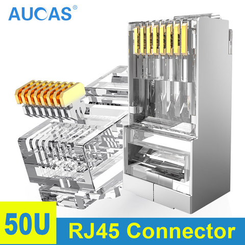 AUCAS – sertisseuse à sertir Rj45 CAT6 CAT7 Lan 50U, connecteur de tête Utp 8P8C plaqué or, équipement femelle, outils, bouchons, Jack doré ► Photo 1/6