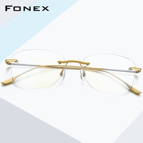 FONEX titane alliage lunettes hommes 2022 nouvelles femmes sans monture Prescription carré lunettes myopie optique cadre coréen lunettes 8107 ► Photo 1/6