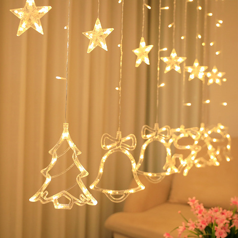 Lumières de noël intérieur arbre Elk cloche fée lumières guirlande Navidad rideau décor décoration de vacances pour la maison lumières extérieures Noel ► Photo 1/6