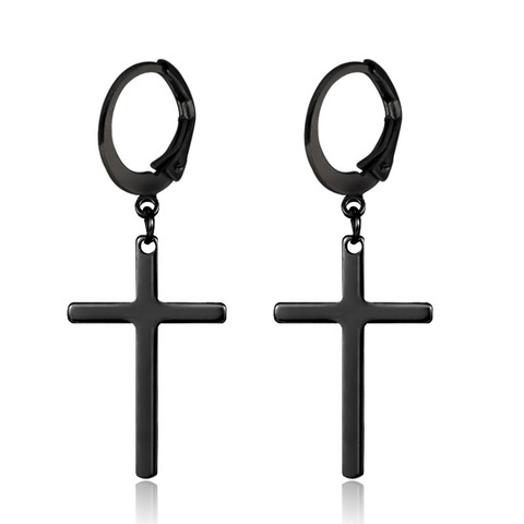 Boucles d'oreilles avec pendentif en croix pour hommes et femmes, 1 paire/2 pièces, boucles d'oreilles gothiques en acier inoxydable, Street Pop Punk, bijoux ► Photo 1/6