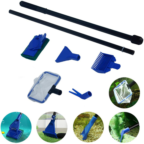 5 en 1 Aquarium réservoir ensemble de nettoyage filet de poisson gravier râteau algues grattoir herbe fourchette éponge brosse verre Aquarium outils de nettoyage ► Photo 1/4