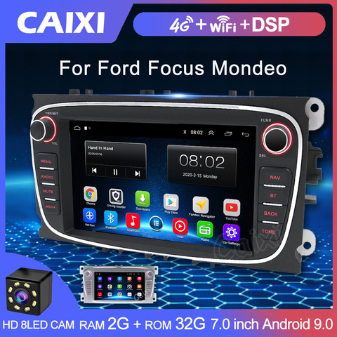 Autoradio Android 9.0, 2 go RAM, lecteur multimédia vidéo, Navigation GPS, DVD, 2 Din, pour voiture Ford Focus s-max Mondeo 9, Galaxy c-max ► Photo 1/6