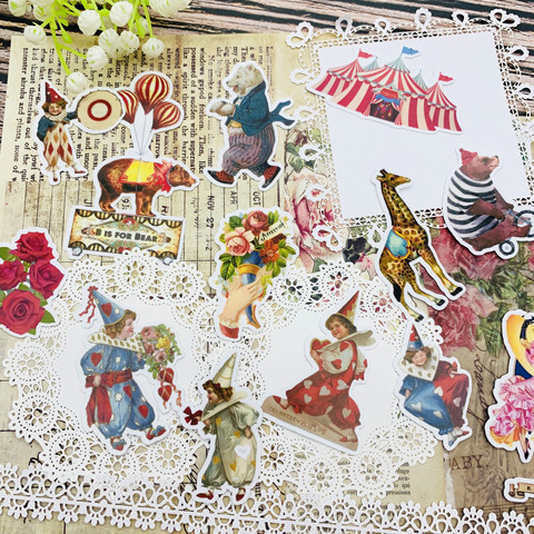 Autocollants séries cirque Clown Vintage 18 pièces/ensemble, étiquette scrapbooking, décoration pour journal déchet ordinateur portable heureux planificateur, DIY bricolage ► Photo 1/5