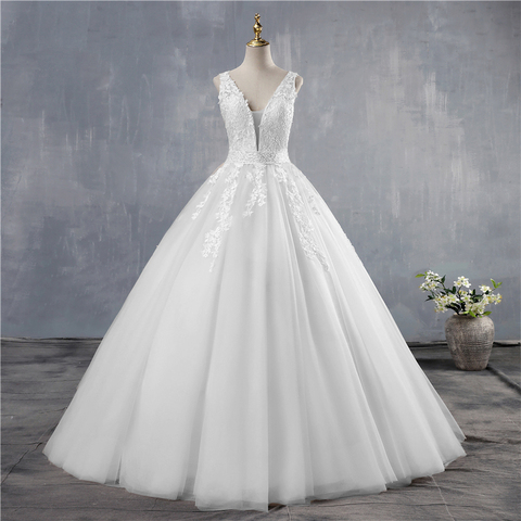 ZJ9149 2022 Blanc Ivoire Rose Champagne Robe De Mariée Sur Mesure Grande Taille De Mariée COL V Profond Dos Ouvert ► Photo 1/6