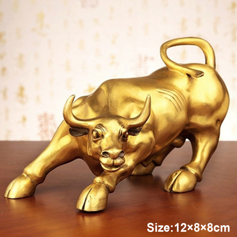 100% laiton taureau Wall Street bovin Sculpture cuivre mascotte cadeau Statue exquis bureau décoration artisanat ornement vache Busi Y6L6 ► Photo 1/6