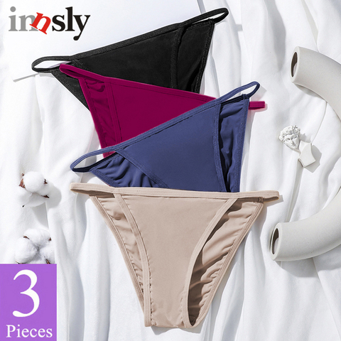 3 pièces culottes femmes Bikini slips grande taille taille basse Sexy caleçon femme glace soie solide coton entrejambe sous-vêtements string/g-string ► Photo 1/6