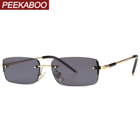 Peekaboo-lunettes de soleil rectangulaires étroites pour hommes, petites lunettes de soleil en métal sans monture, uv400 or bleu vert, été 2022 ► Photo 1/6