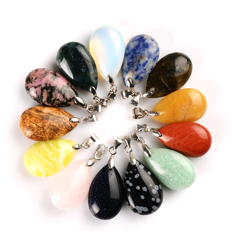 Assortiment de pendentifs en pierre naturelle, goutte d'eau, pendule en cristal Fluorite Opalite obsidienne Chakra guérison Reiki, perles, livraison gratuite ► Photo 1/6