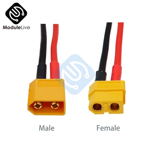 Connecteur de batterie XT60, 2 fiches mâles et femelles pièces/ensemble avec fil en silicone 14 AWG, haute qualité ► Photo 1/6