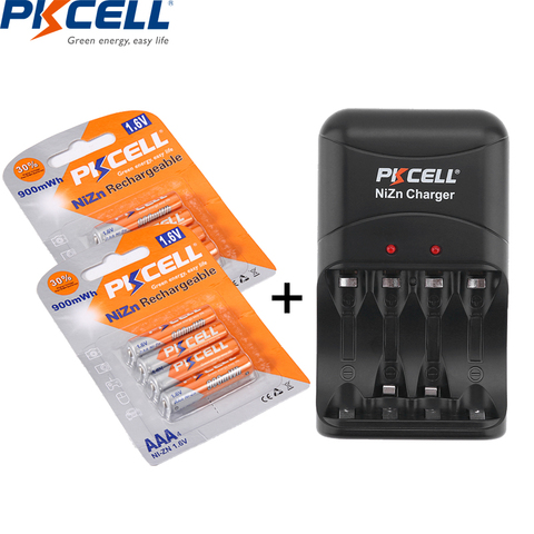 8 pièces PKCELL AAA batterie Rechargeable 900mWh 1.6V ni-zn 3A piles AAA + chargeur de batterie NIZN pour pile AA/AAA ► Photo 1/6