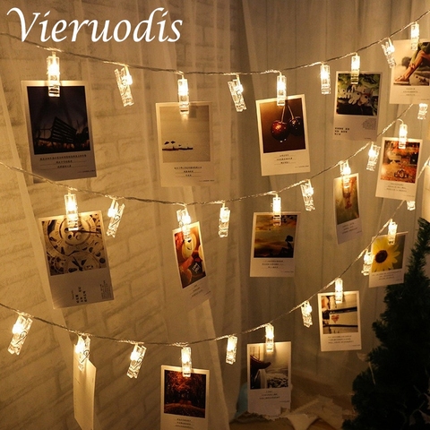 Guirlande lumineuse à LED avec Clips pour photos, luminaire décoratif mural en fil de cuivre, idéal pour une fête, un mariage ou des vacances, ou comme décoration de noël ► Photo 1/6