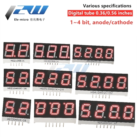 Tube numérique LED, lot de 5 pièces, 0.36/0.56/0.4 pouces, 1bit, 2 bits, 3 bits, 4 bits, rouge, affichage à diode commune, 0.36/0.56 pouces, anode numérique ► Photo 1/6