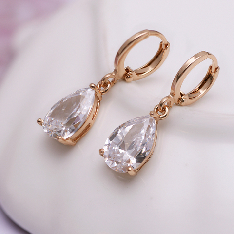 Bijoux en gros-boucles d'oreilles Zircon goutte d'eau pour femmes couleur or 18 K AAA + CZ 6 couleurs Style de mode Europe ► Photo 1/6