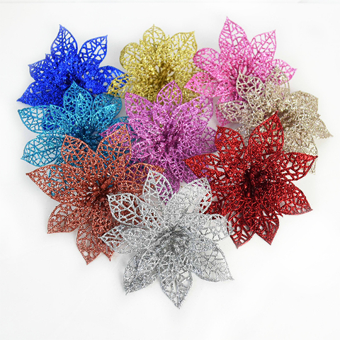 5 pièces paillettes artificielles fleurs de noël arbre de noël décoration pour la maison faux fleurs noël ornement nouvel an fête décor ► Photo 1/6