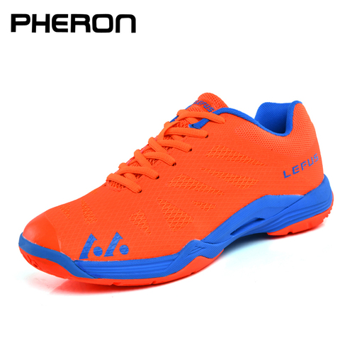 Chaussures de volley-ball respirantes pour hommes et femmes, baskets de Badminton légères, Orange et bleu, 36 ► Photo 1/6