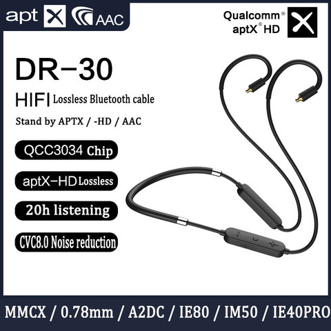 Câble de mise à niveau Bluetooth pour Qualcomm QCC3034 puce AptxHD pour Shure mmcx SE215 0.78 2pin Ie80 A2DC IE40PRO HIFI écouteur ZSN PRO ► Photo 1/6