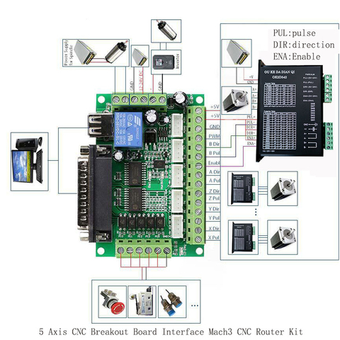 Interface de carte de dérivation CNC 5 axes avec câble USB pour pilote de moteur pas à pas MACH3, contrôle de Port parallèle, 1 pièce ► Photo 1/4