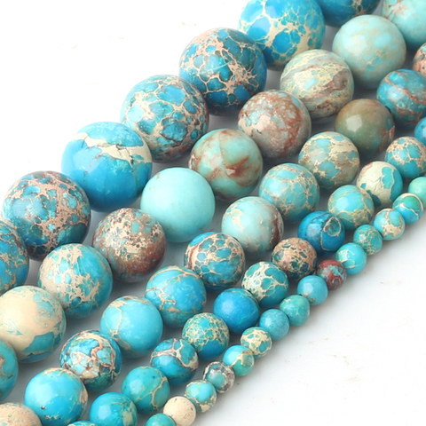 Perles en pierre naturelle, lac bleu mer, turquoise, Jaspers impériaux adaptés à la fabrication de bijoux, bricolage, vente en gros ► Photo 1/6