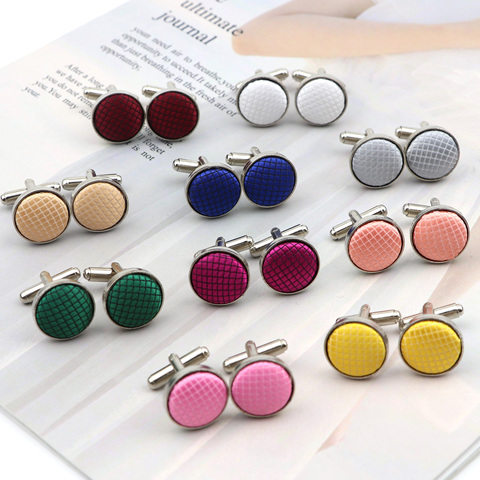 Boutons de manchette à carreaux pour hommes, couleur unie, gris pêche, rose, bleu, marque, boutons de manchette de mariage en métal, Design classique Simple, boutons de manchette pour hommes ► Photo 1/6