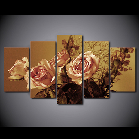 Peinture sur toile murale avec roses et fleurs, image modulaire imprimée en HD, affiches pour décoration, salon, 5 pièces ► Photo 1/5