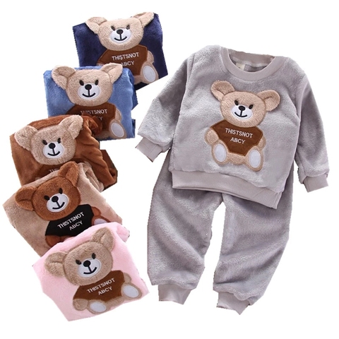 Automne hiver flanelle pyjamas nouveau-né vêtements bébé garçon vêtements ensemble pour filles vêtements enfant en bas âge en peluche costume décontracté enfants Homewear ► Photo 1/6