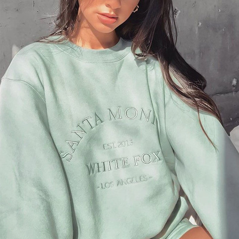 Vert Vintage lettres brodé col rond sweat femmes hiver hauts surdimensionné filles Streetwear nouveaux pulls de mode coréenne ► Photo 1/5