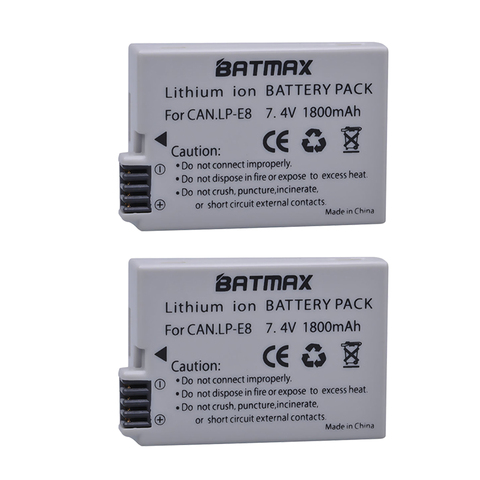 2 pièces 1800mah LP-E8 LP E8 LPE8 Batterie pour Appareil Photo Canon EOS 550D 600D 650D 700D Baiser X4 X5 X6i X7i Rebelles T2i T3i T4i T5i Batterie ► Photo 1/6