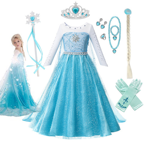 3 4 6 8 10 ans filles fantaisie reine Elza Costume Bling cristal synthétique corsage princesse Elza robe de fête reine des neiges Cosplay ► Photo 1/6