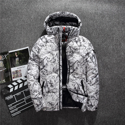 2022 Winter New Boutique White Duck Down Thick Warm Fashion Print Mens Casual White Black Down Jacket Mens Slim Hooded Down Coat ► Photo 1/6