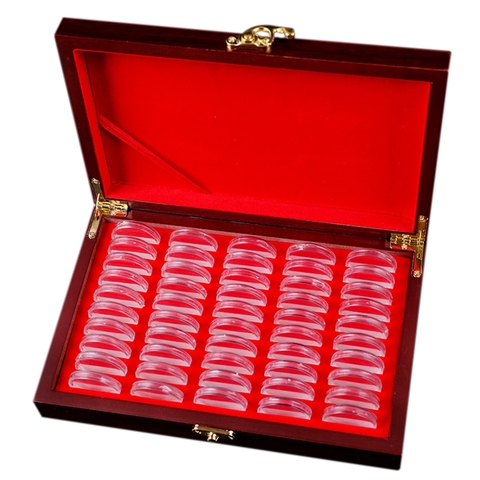 50 pièces bois Coin Protection présentoir mallette de rangement support boîte ronde commémorative Collection boîte ► Photo 1/6