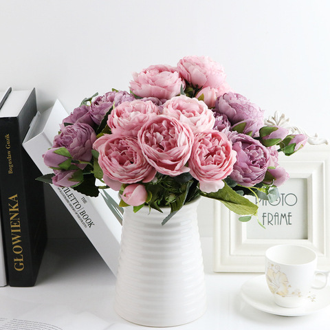 Petit bouquet de roses et de pivoines artificielles en soie, fausses fleurs, pour décorer un mariage, printemps ► Photo 1/6