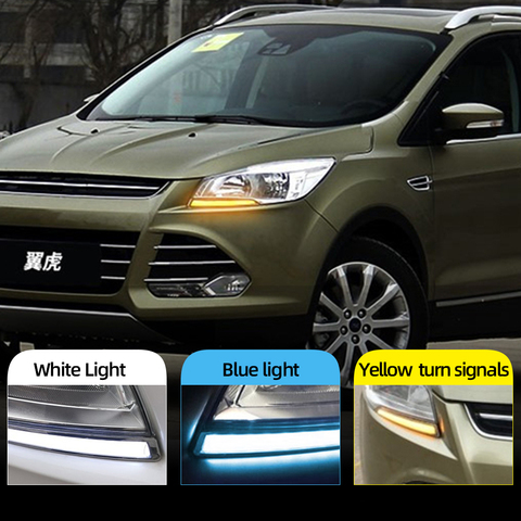 Voiture clignotant 1 ensemble LED DRL pour Ford Kuga Escape 2014 2015 2016 2017 feux de jour lumière du jour avec clignotant jaune ► Photo 1/6