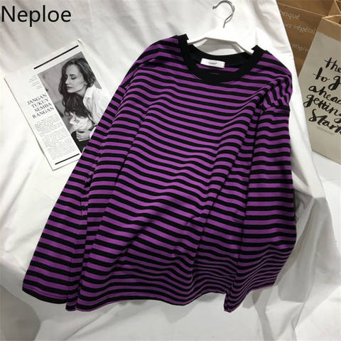 Neploe – pull rayé mi-long à col rond pour femme, Streetwear coréen, fin, décontracté, grande taille, automne, 2022 ► Photo 1/4