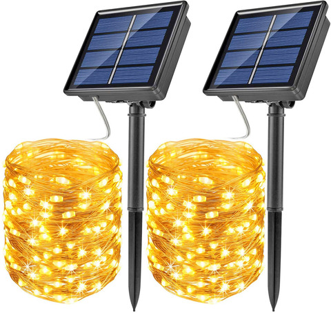 Guirlande solaire à 100/200 LED, imperméable, 10m, luminaire d'extérieur, idéal pour un jardin, une fête, un noël ou des vacances ► Photo 1/6