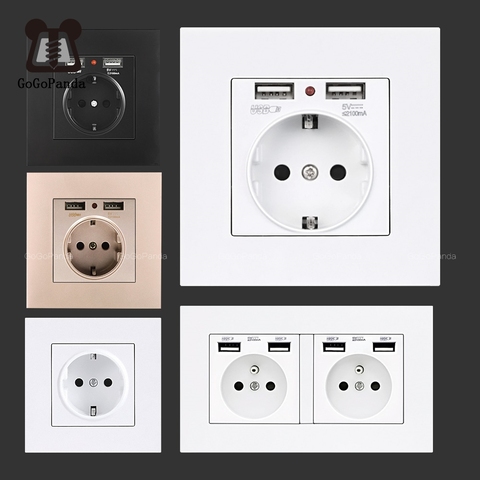 Prise murale carrée USB, norme ue, mise au sol, 16a, 86mm, pour usage résidentiel, à usage général ► Photo 1/1