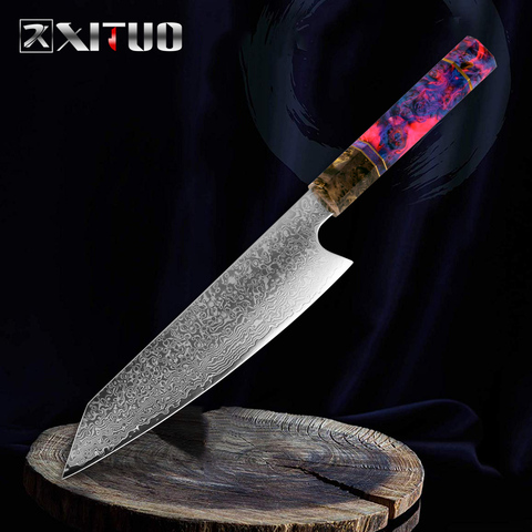 XITUO couteau de Chef damas 8 pouces, couteau de cuisine japonais, Gyuto tranchant, trancheur, Santoku Stable manche en bois massif, outil de cuisine ► Photo 1/6