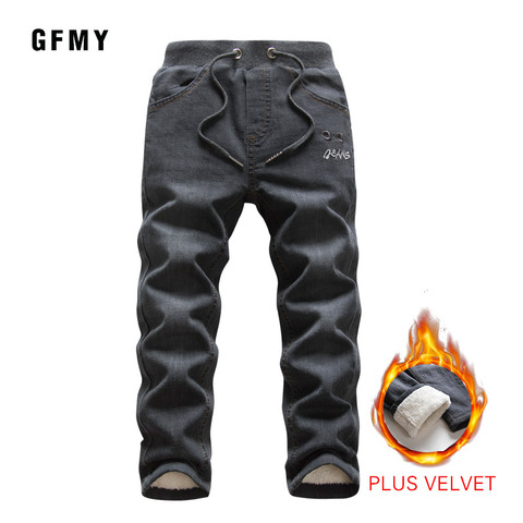 GFMY marque 2022 loisirs hiver noir Plus velours garçons jean 3 ans-10 ans garder au chaud type droit pantalons pour enfants 9082 ► Photo 1/6