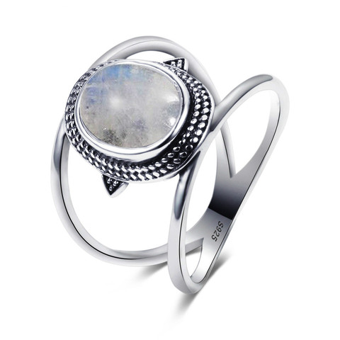 Bague en pierre de lune naturelle arc-en-ciel pour hommes et femmes, luxe, argent 925, pierres précieuses, taille 6-10, bijoux ► Photo 1/1