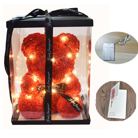 Livraison directe 40cm savon mousse Rose ours avec lumière LED carte-cadeau gratuite dans une boîte-cadeau pour la saint valentin et Girldfriend ► Photo 1/5