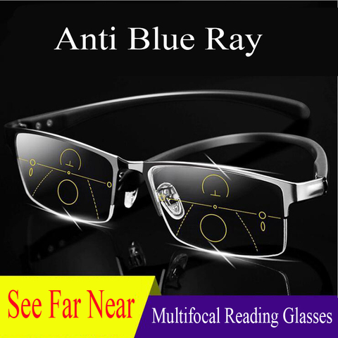 Lunettes de lecture multifocales progressives Anti-rayon bleu pour hommes, Points pour le lecteur, vue de près, dioptrie 1.0 – 3.0 ► Photo 1/5