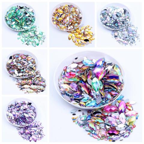 Acrylique dos plat strass nombreuses tailles nombreuses AB couleurs Marquise terre facettes colle sur perles robe Scrapbooking bijoux à bricoler soi-même ongles ► Photo 1/6