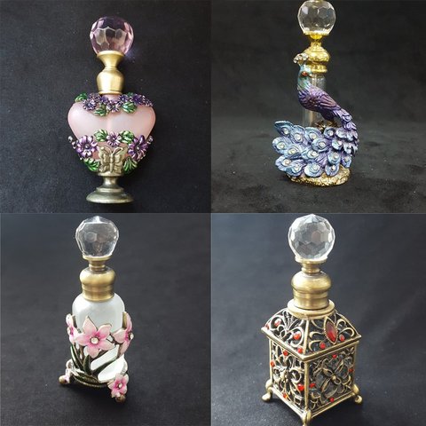 Antique arabe vide bouteille de parfum Antique cristal métal bouteille dame fête cadeau ► Photo 1/6