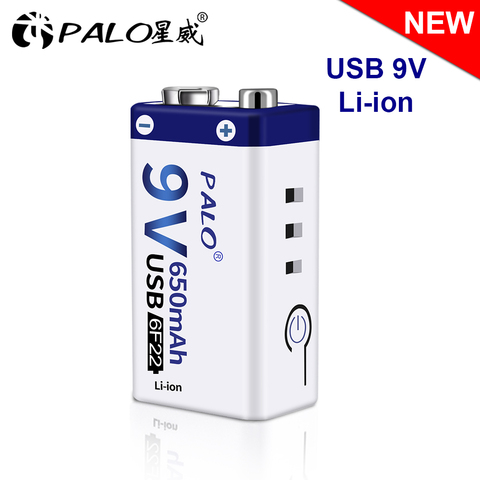 PALO – batterie rechargeable usb 6f22 9v, ion lithium-ion, pour thermomètre et microphone, 100% original ► Photo 1/6