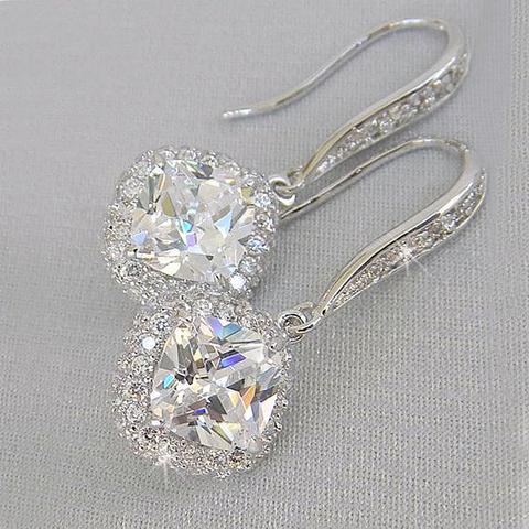 Huitan nouveau luxe à la mode couleur argent carré goutte boucle d'oreille de mariage accessoires de mariée briller Zircon pierre élégante femmes bijoux ► Photo 1/6