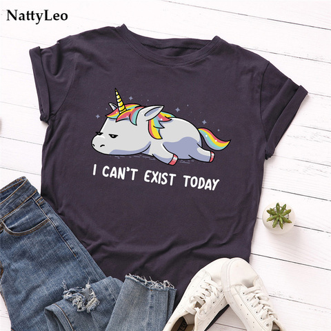 Grande taille femmes T-Shirt coloré licorne imprimé T-Shirt 100% coton T-Shirt femmes O cou manches courtes t-shirts haut d'été rose ► Photo 1/6