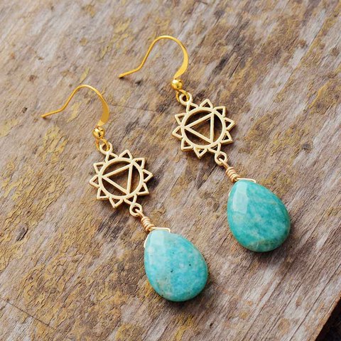 Boucles d'oreilles pendantes en pierre naturelle pour femmes, bijoux spirituel, Chic, Amazonite, vente en gros, livraison directe ► Photo 1/4